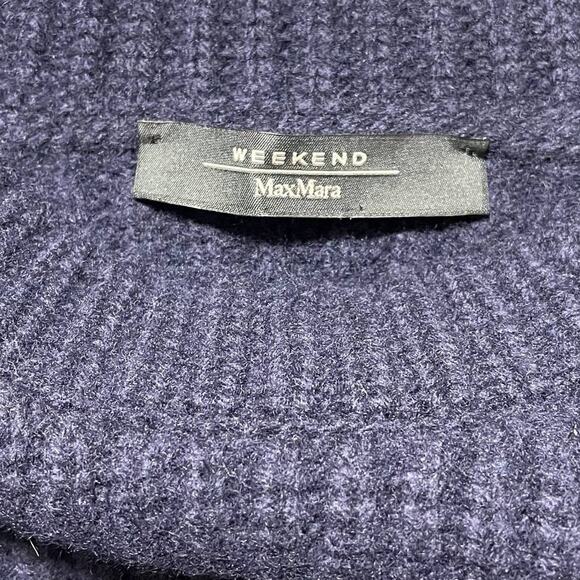 Weekend Max Mara Knit Sweater Virgin Wool Navy Blue Vented Hem Size Large - Picture 2 of 9